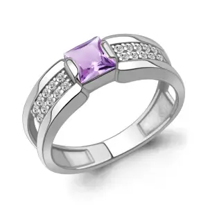 Серебряное кольцо  родированное серебро 925 пробы с аметистом