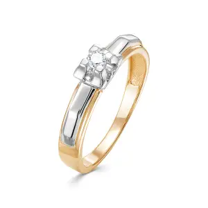 Золотое кольцо из красного и белого золота 585 пробы с бриллиантом