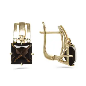 Золотые Женские серьги из красного золота 585 пробы с раухтопазом