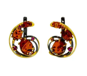 Серебряные Женские серьги черненое и позолоченное 925 пробы с фианитом