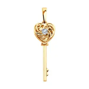 Золотая подвеска из красного золота 585 пробы с фианитом