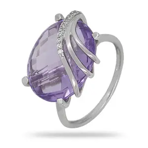 Золотое кольцо из белого золота 585 пробы с аметистом