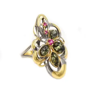 Серебряное кольцо черненое и позолоченное 925 пробы с фианитом
