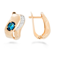 Золотые Женские серьги из красного и белого золота 585 пробы с топазом Лондон