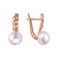 Золотые Женские серьги из красного золота 585 пробы с жемчугом