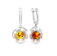 Серебряные Женские серьги 925 пробы с янтарем