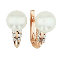 Золотые Женские серьги из красного золота 585 пробы с жемчугом