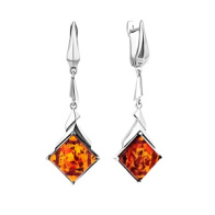 Серебряные Женские серьги 925 пробы с янтарем